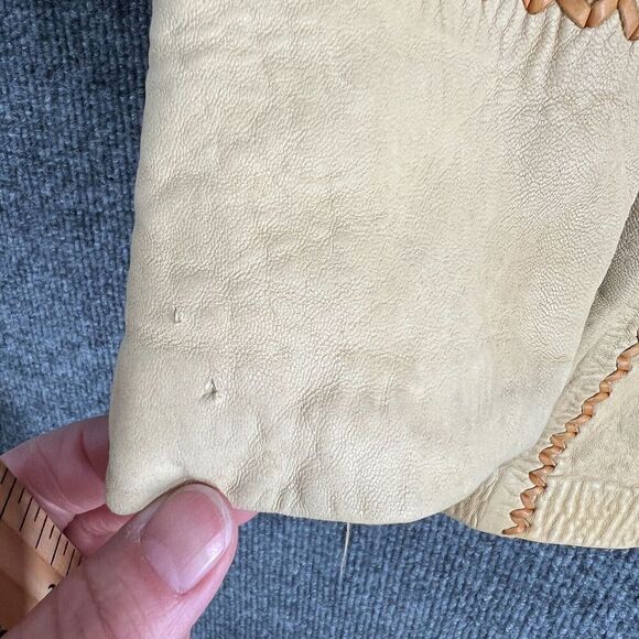 Vintage North Beach Leather Jacket Cream Whipstitch Button Up Hippie Pockets - Picture 11 of 16
